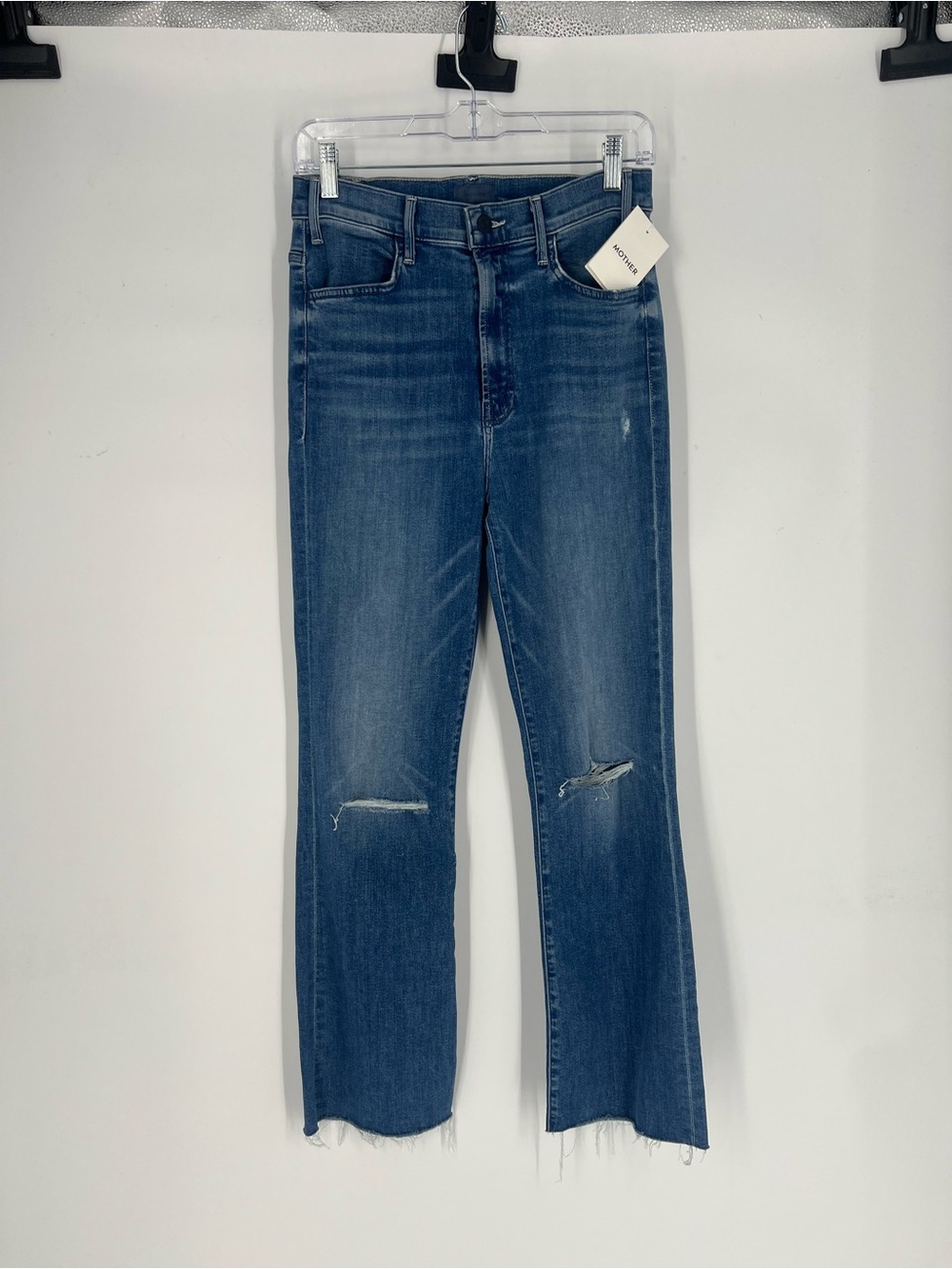 Mother The Hustler Ankle Fray Distressed Dark Jeans in Can't Stop Staring 28 NWT